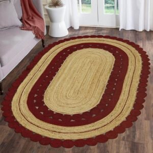 Indian Handmade Geometric Red Jute Area Rug