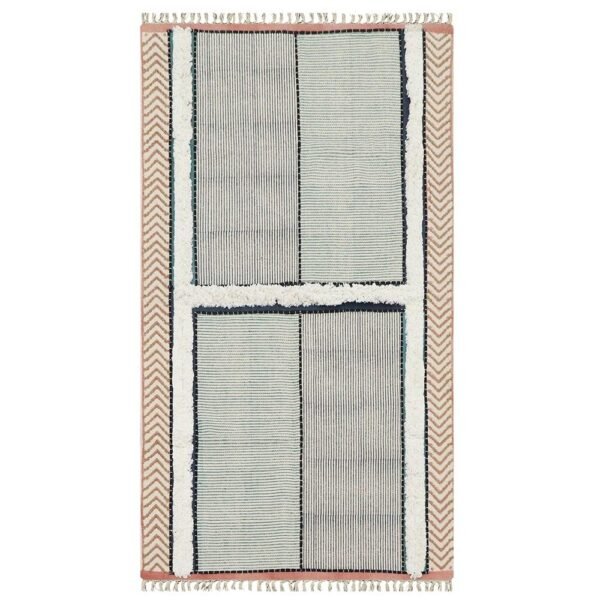 Embroidery Black Handmade Geometric Rug Made With Cotton