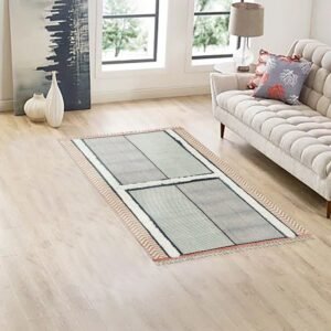 Embroidery Black Handmade Geometric Rug Made With Cotton