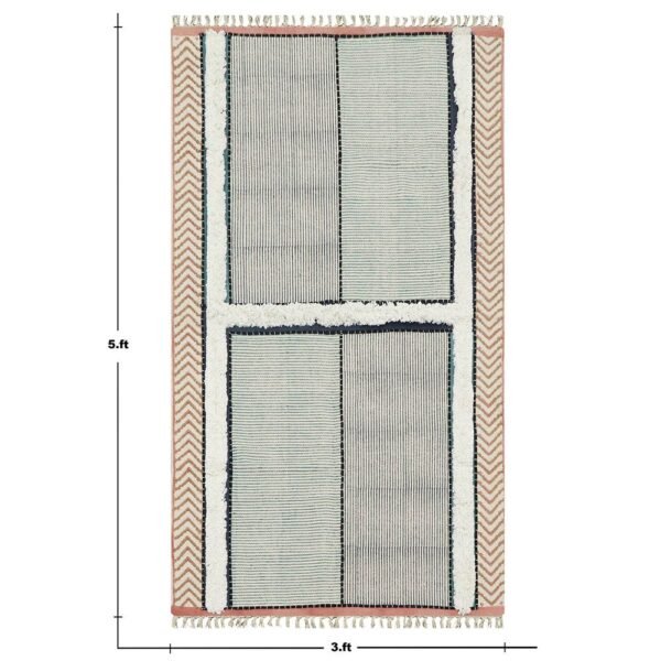 Embroidery Black Handmade Geometric Rug Made With Cotton - Image 3