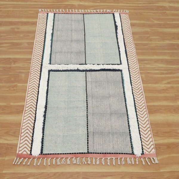 Embroidery Black Handmade Geometric Rug Made With Cotton - Image 4
