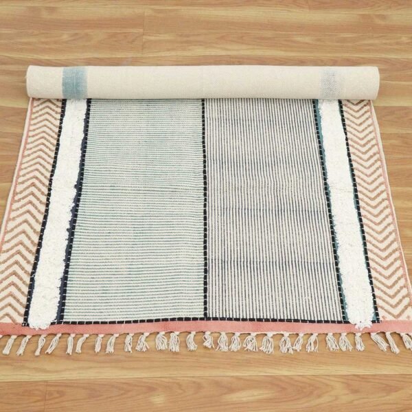 Embroidery Black Handmade Geometric Rug Made With Cotton - Image 8