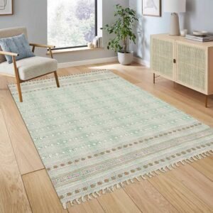 Artisan Work Green  Handmade Rug Made With Cotton