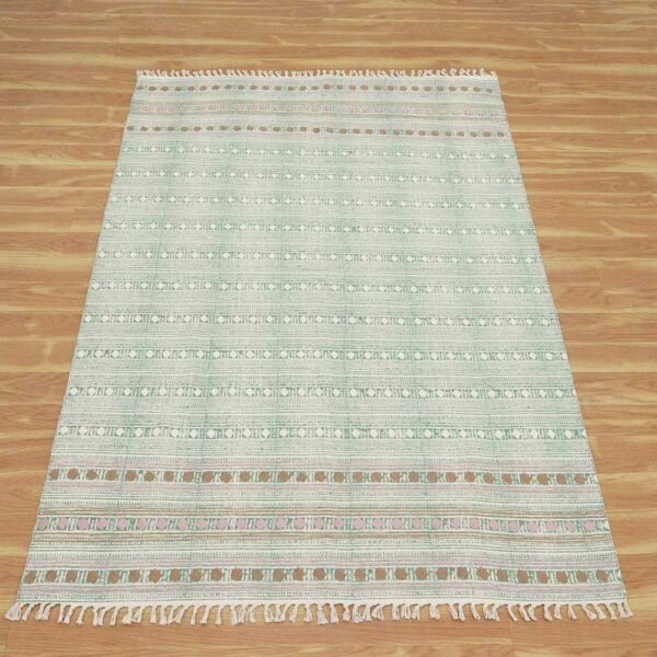 Artisan Work Green  Handmade Rug Made With Cotton - Image 4
