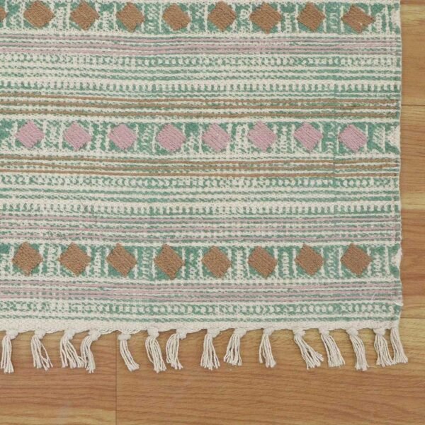 Artisan Work Green  Handmade Rug Made With Cotton - Image 5