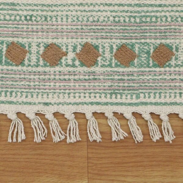 Artisan Work Green  Handmade Rug Made With Cotton - Image 6