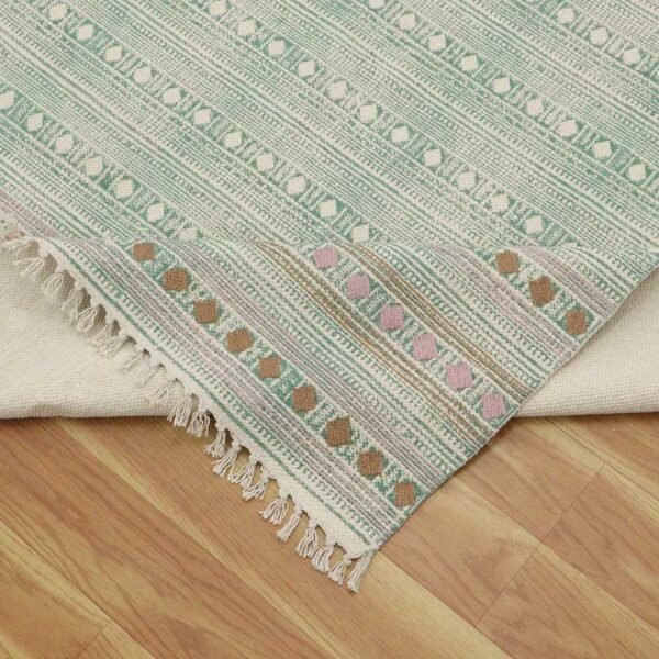Artisan Work Green  Handmade Rug Made With Cotton - Image 7