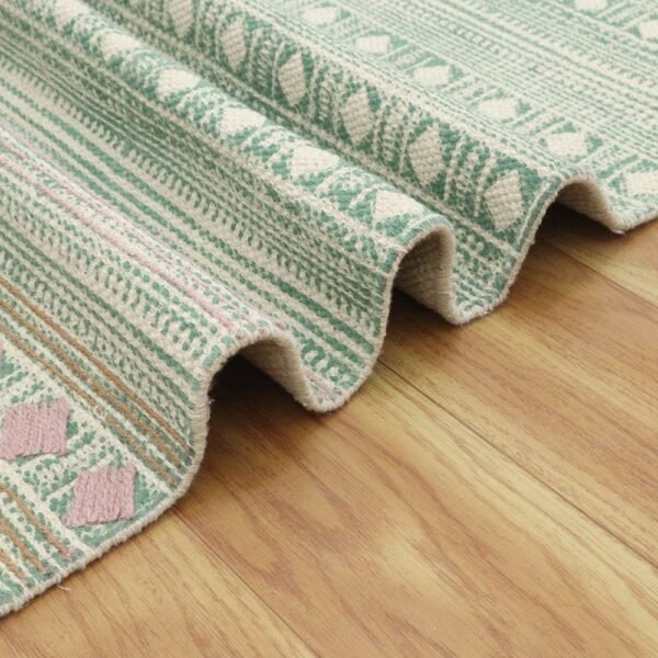 Artisan Work Green  Handmade Rug Made With Cotton - Image 8