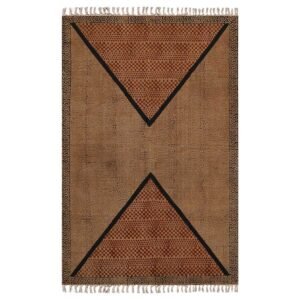 Hand Block Printed Cotton Brown Area Rug