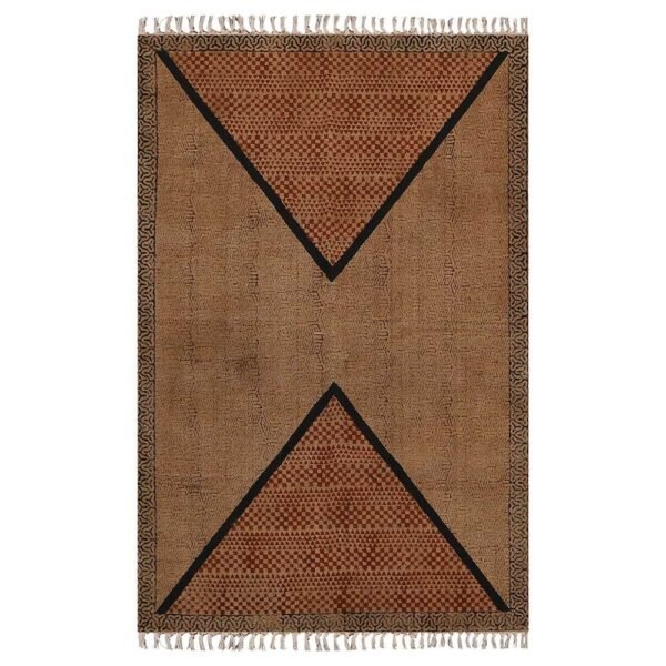 Hand Block Printed Cotton Brown Area Rug