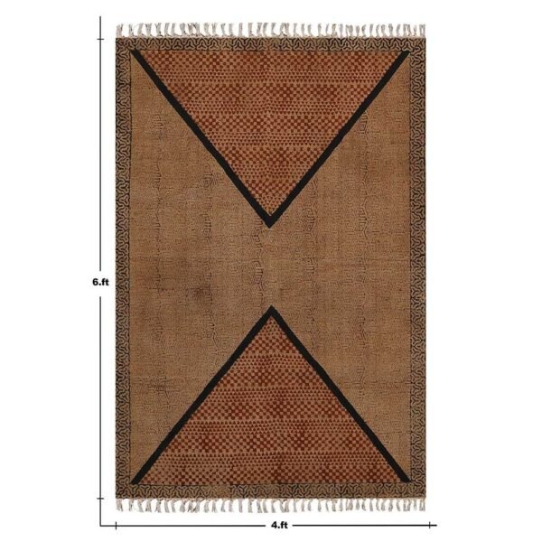 Hand Block Printed Cotton Brown Area Rug - Image 3