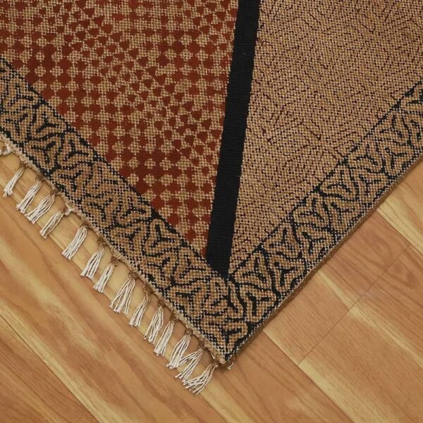 Hand Block Printed Cotton Brown Area Rug - Image 5