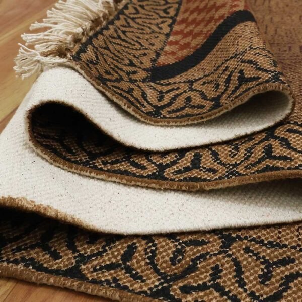 Hand Block Printed Cotton Brown Area Rug - Image 7