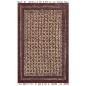 Maroon Hand Block Printed Cotton Area Rug