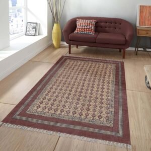Maroon Hand Block Printed Cotton Area Rug