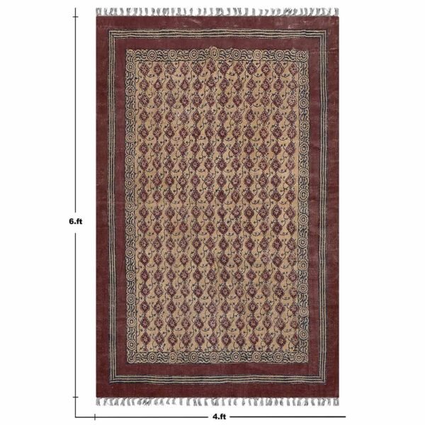 Maroon Hand Block Printed Cotton Area Rug - Image 3