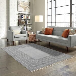 Gray Handmade Large Area Cotton Dhurrie