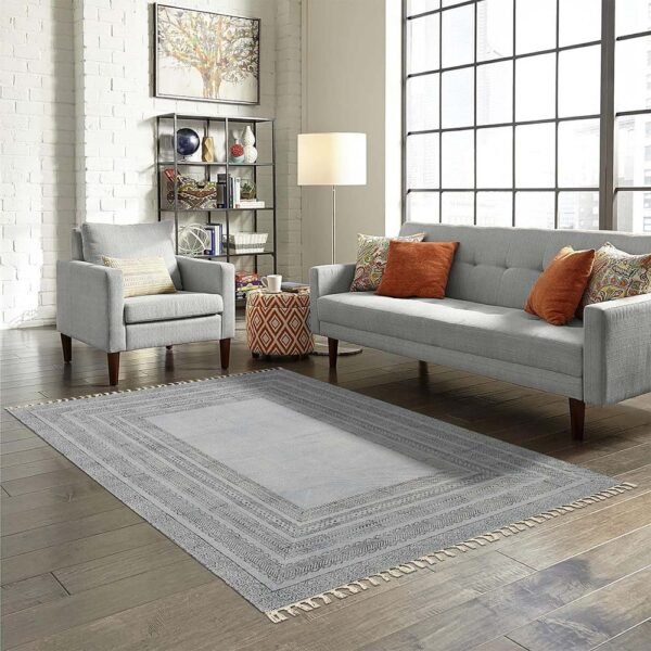 Gray Handmade Large Area Cotton Dhurrie - Image 2