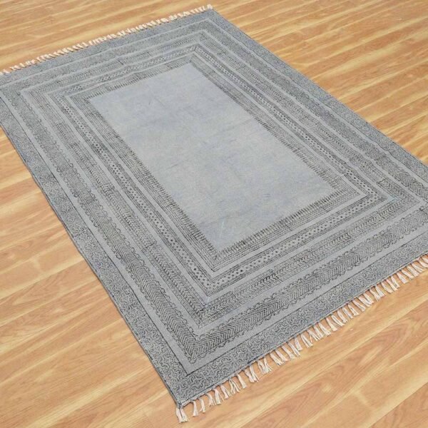 Gray Handmade Large Area Cotton Dhurrie - Image 4