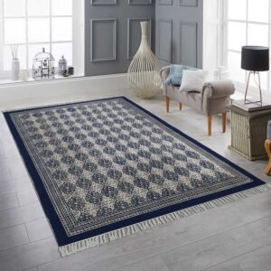 Handmade Blue Plants Pattern Cotton Rugs
