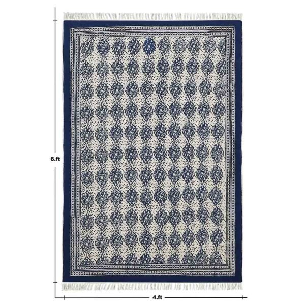 Handmade Blue Plants Pattern Cotton Rugs - Image 3