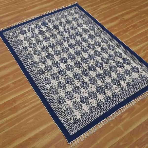 Handmade Blue Plants Pattern Cotton Rugs - Image 4
