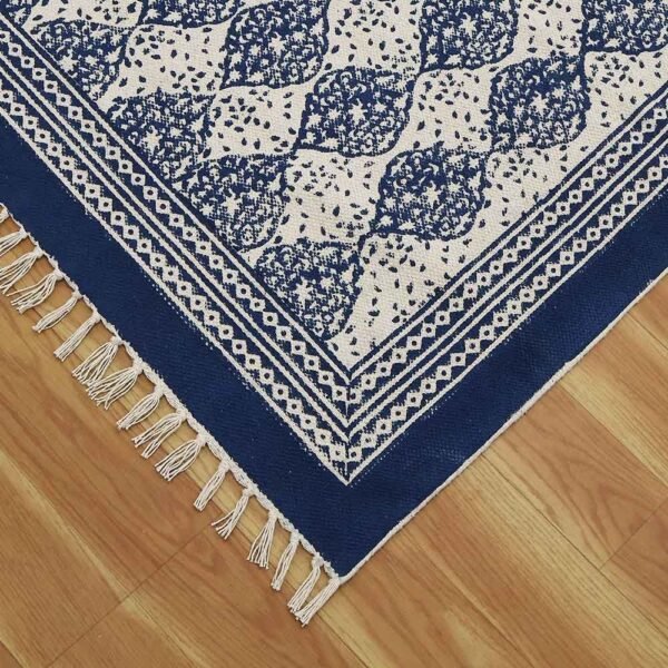 Handmade Blue Plants Pattern Cotton Rugs - Image 5