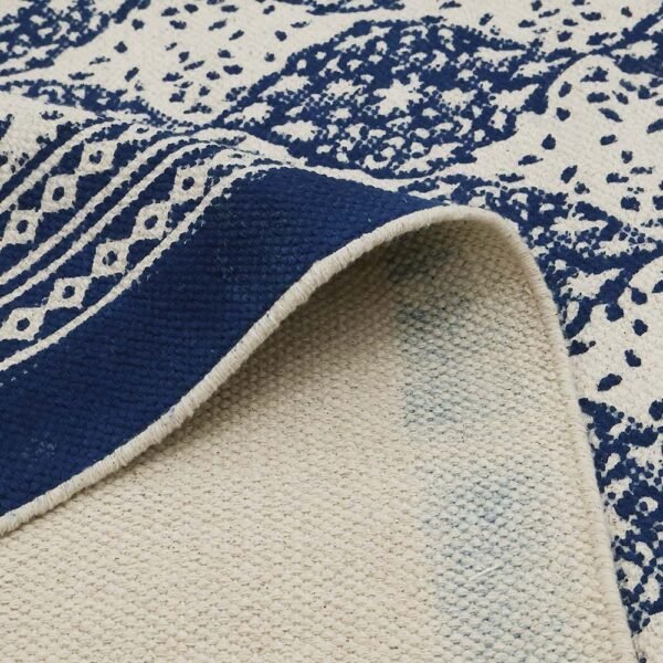 Handmade Blue Plants Pattern Cotton Rugs - Image 6