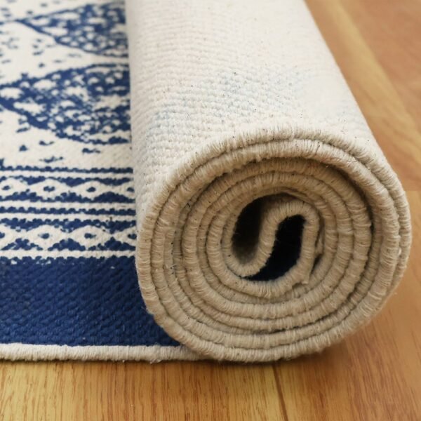 Handmade Blue Plants Pattern Cotton Rugs - Image 7