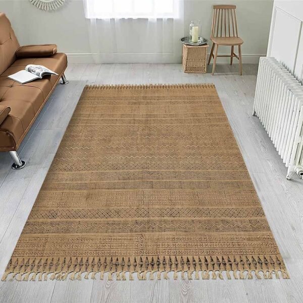 Hand Block Printed Cotton Dining Room Rug - Image 2