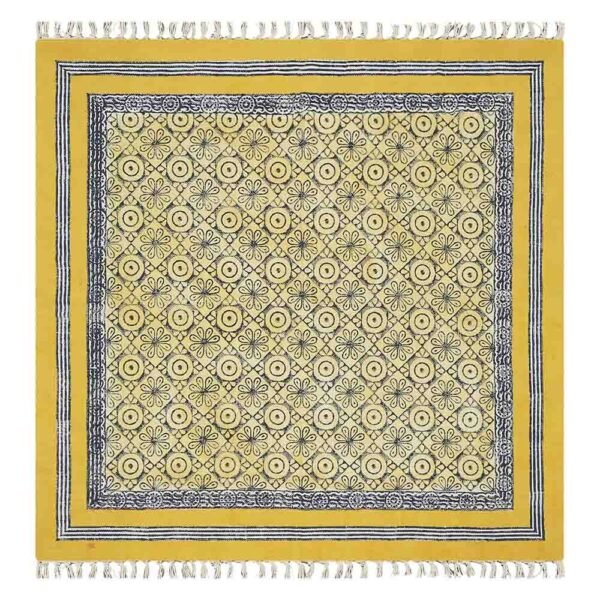 Yellow Geometric Cotton Handmade Large Rug