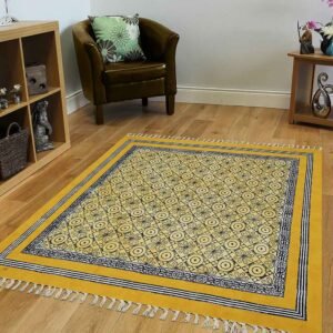 Yellow Geometric Cotton Handmade Large Rug