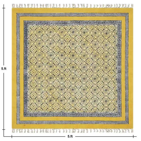 Yellow Geometric Cotton Handmade Large Rug - Image 3