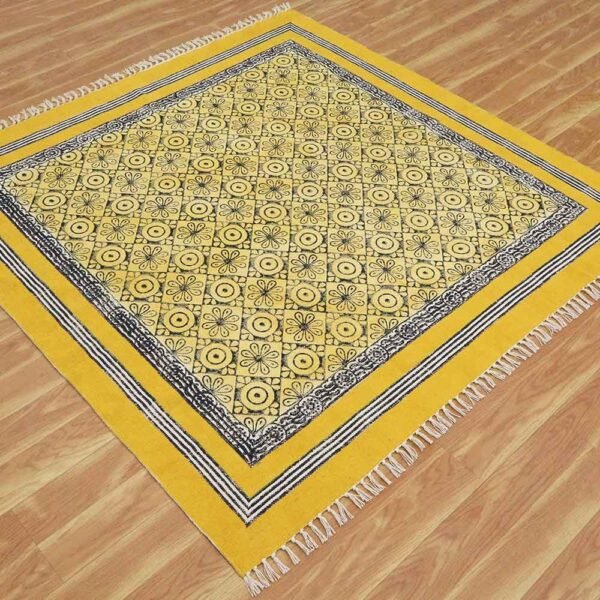 Yellow Geometric Cotton Handmade Large Rug - Image 4
