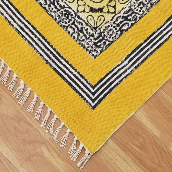 Yellow Geometric Cotton Handmade Large Rug - Image 5