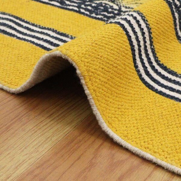 Yellow Geometric Cotton Handmade Large Rug - Image 6