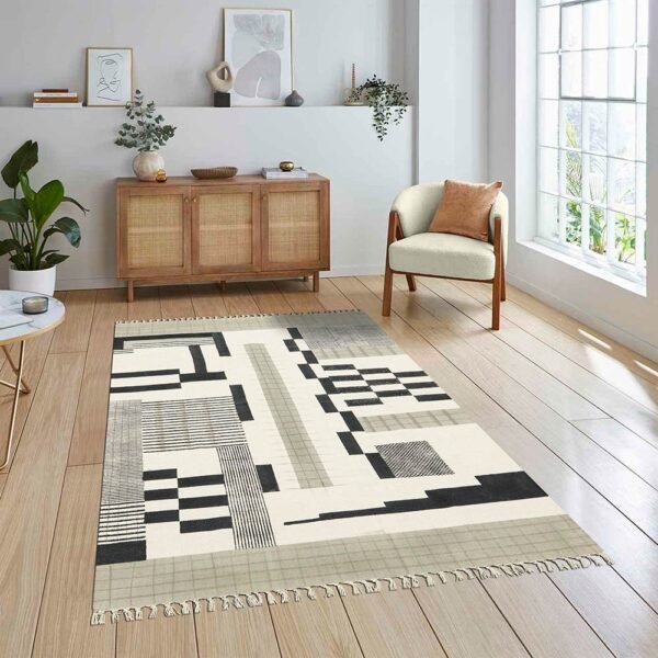 Hand Crafted Black Abstract Cotton Home Decor Rug - Image 2