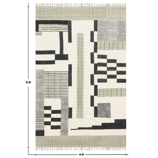 Hand Crafted Black Abstract Cotton Home Decor Rug - Image 3