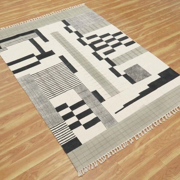 Hand Crafted Black Abstract Cotton Home Decor Rug - Image 4