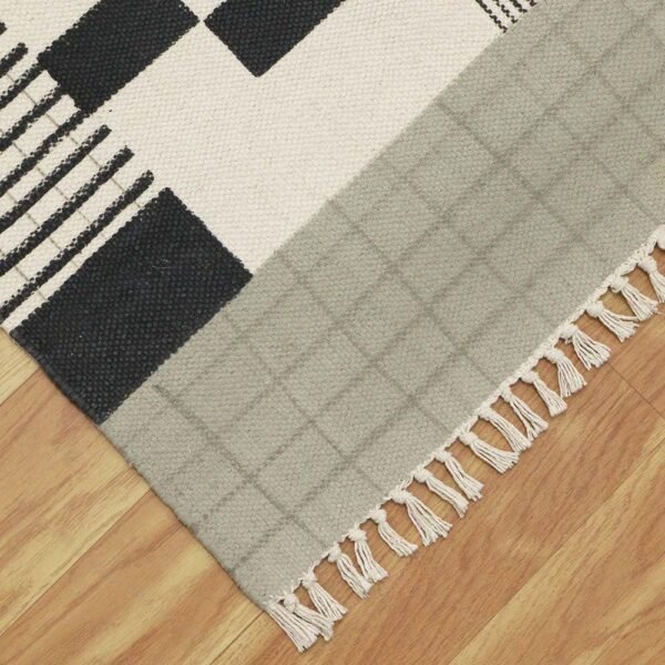 Hand Crafted Black Abstract Cotton Home Decor Rug - Image 5