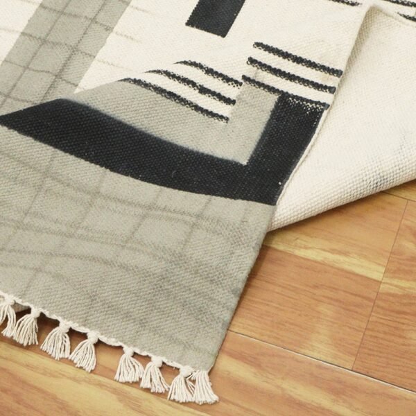 Hand Crafted Black Abstract Cotton Home Decor Rug - Image 6