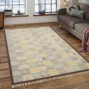 Handmade Brown Geometric Cotton Block Printed Rug