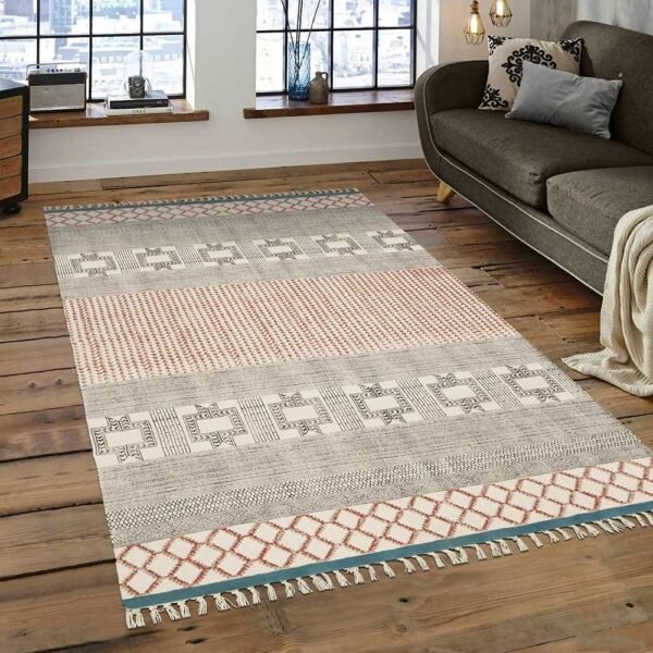 Hand Block Printed Cotton Contemporary Rug - Image 2