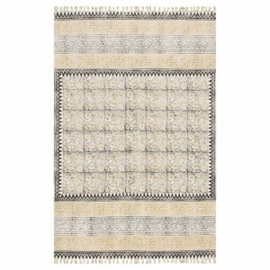 Brown Floral Cotton Handmade Large Rug