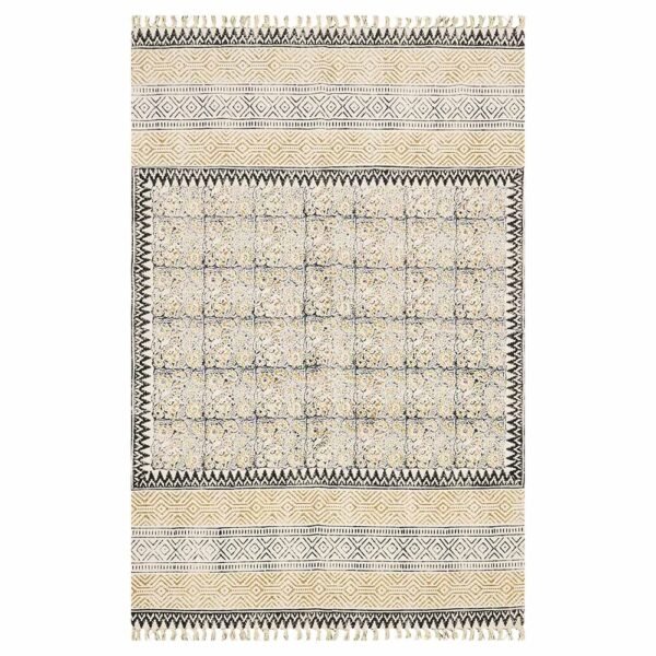 Brown Floral Cotton Handmade Large Rug
