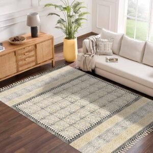 Brown Floral Cotton Handmade Large Rug