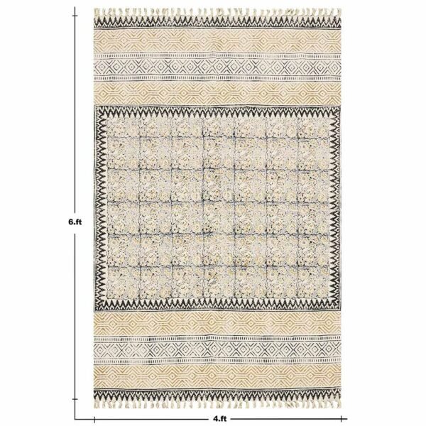 Brown Floral Cotton Handmade Large Rug - Image 3
