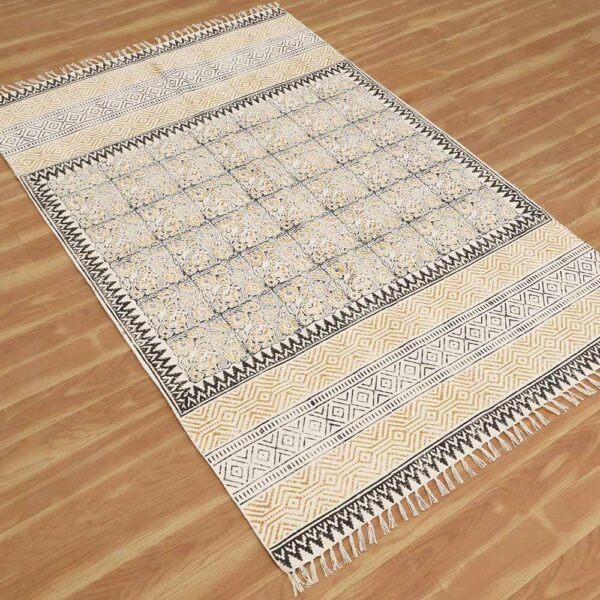 Brown Floral Cotton Handmade Large Rug - Image 4