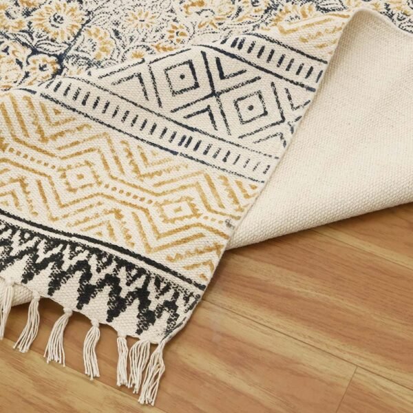 Brown Floral Cotton Handmade Large Rug - Image 5