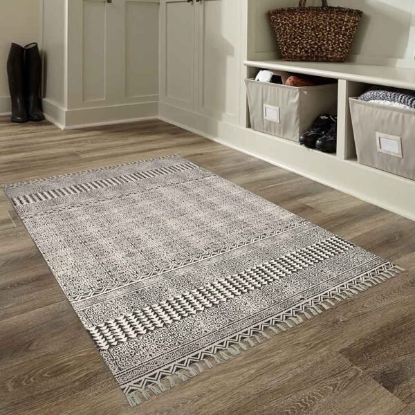Handmade Geometric Black Area Rug - Image 2